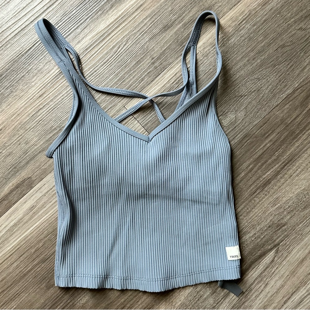 Vuori Rib Crop Tank in Light Blue XS